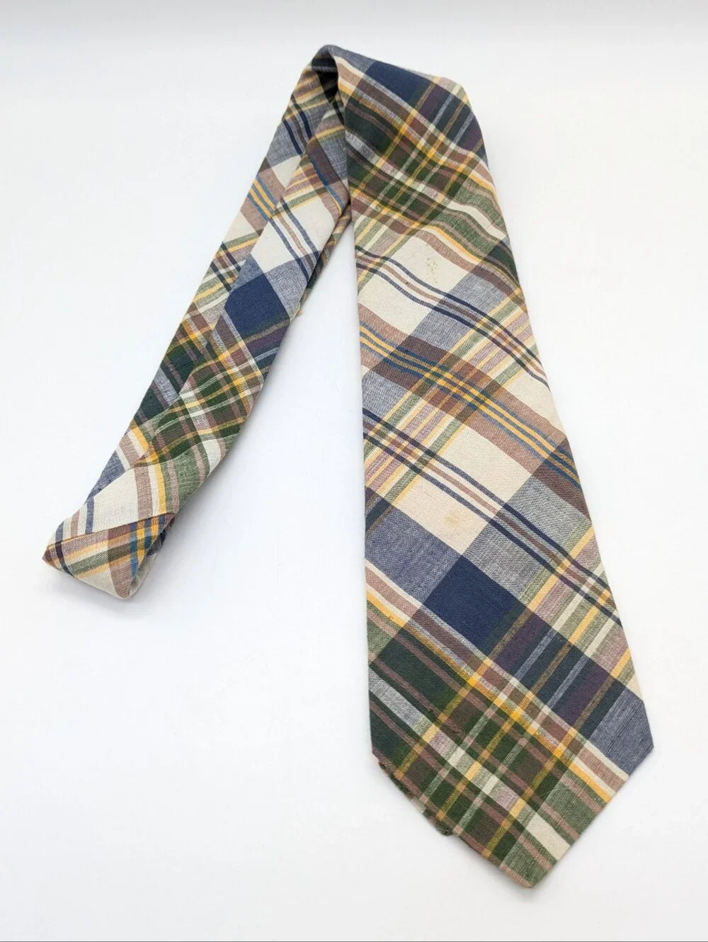 Vintage Van Boven Blue Brown Green Plaid Cotton Tie